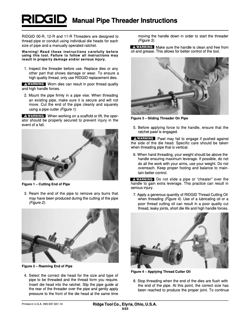 Page 1 de la notice Instructions / montage Ridgid 00-R