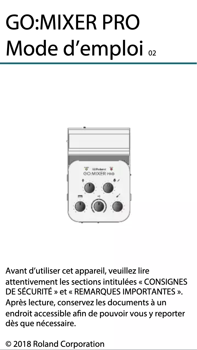 Page n°1 - Manuel utilisateur Roland Go:Mixer Pro