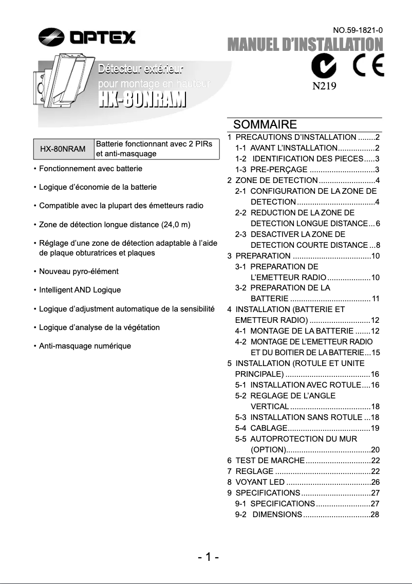 Imagen de la primera página del manual del dispositivo HX-80NRAM