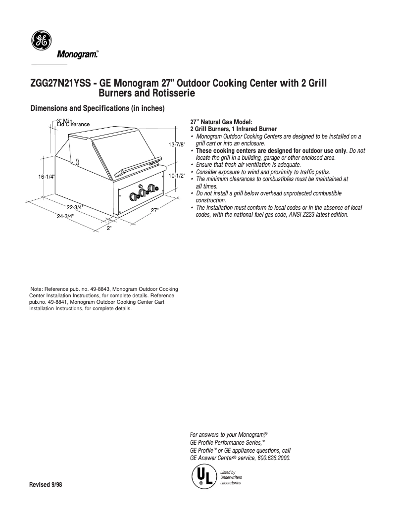 Página 1 del manual Ficha técnica GE ZGG27N21YSS