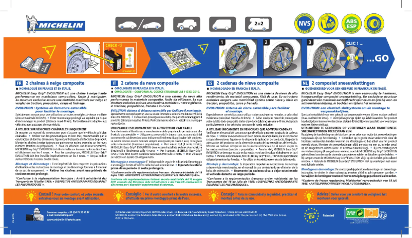 Page 1 de la notice Manuel utilisateur Michelin Easy Grip Evolution EVO 15