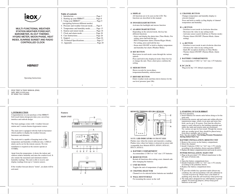 Page 1 de la notice Manuel utilisateur Irox HBR653