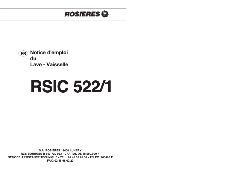 Image de la première page du manuel de l'appareil RSIC522/1RB