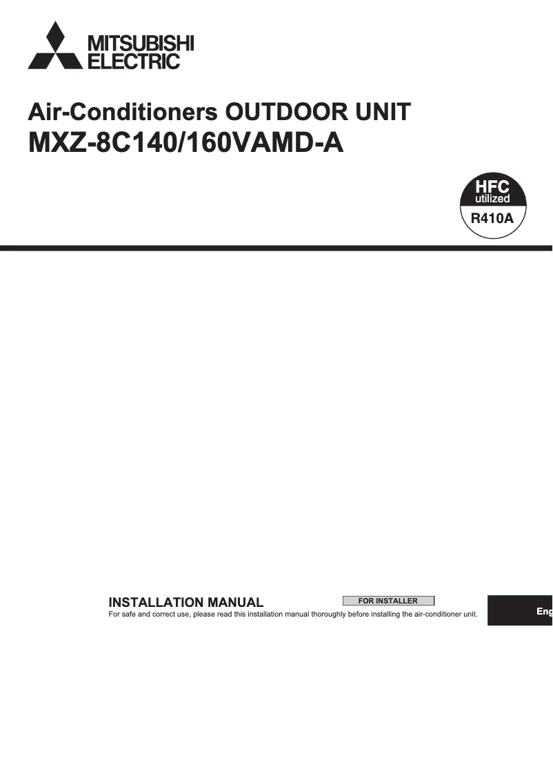 Page 1 de la notice Manuel utilisateur Mitsubishi MXZ-8C160VAMD