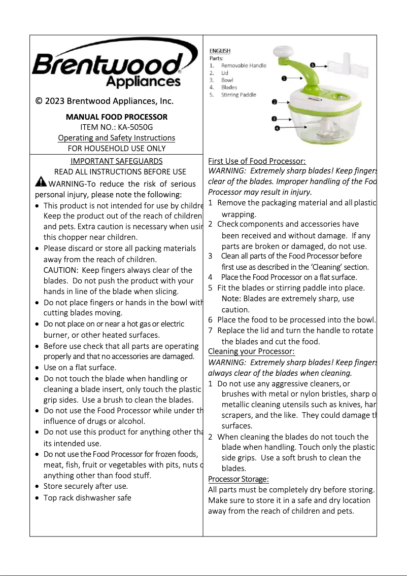 Page n°1 - Manuel utilisateur Brentwood KA-5050G