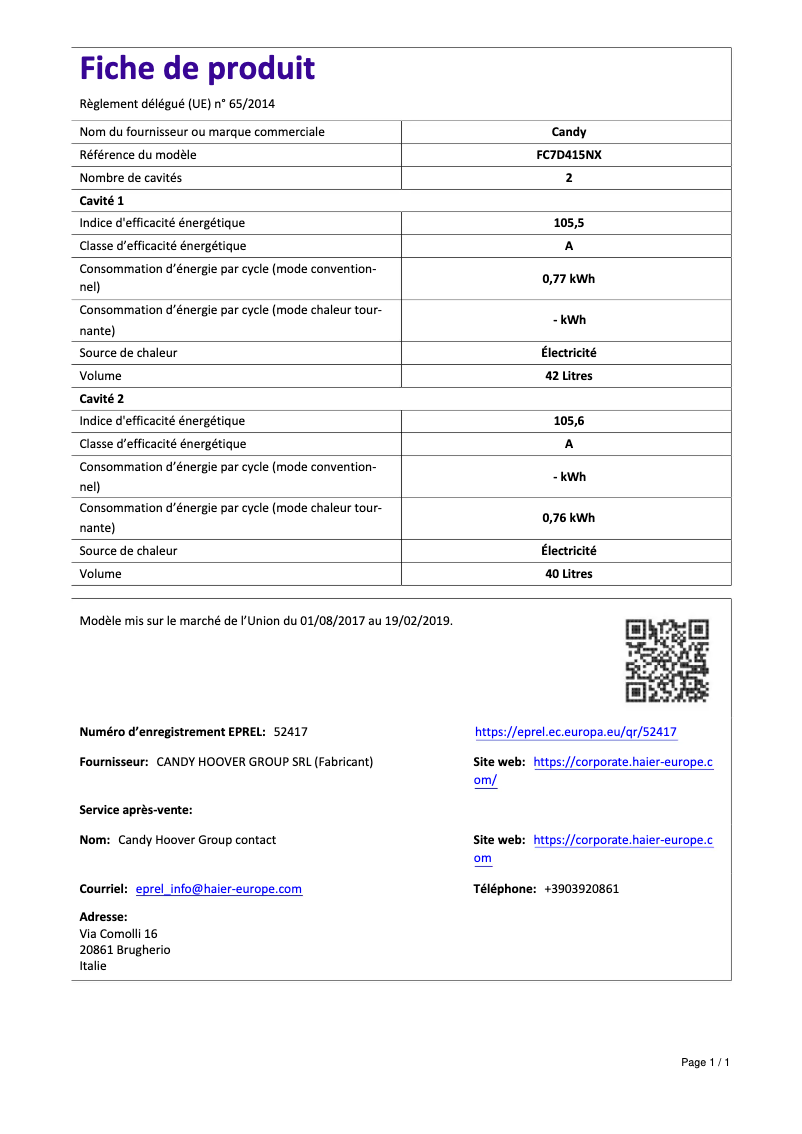 Image de la première page du manuel de l'appareil FC7D415NX