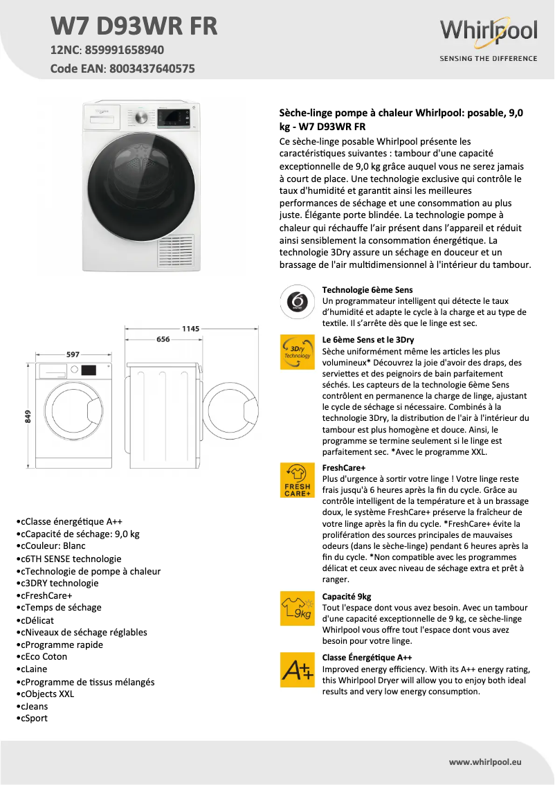 Image de la première page du manuel de l'appareil W7D93WRFR