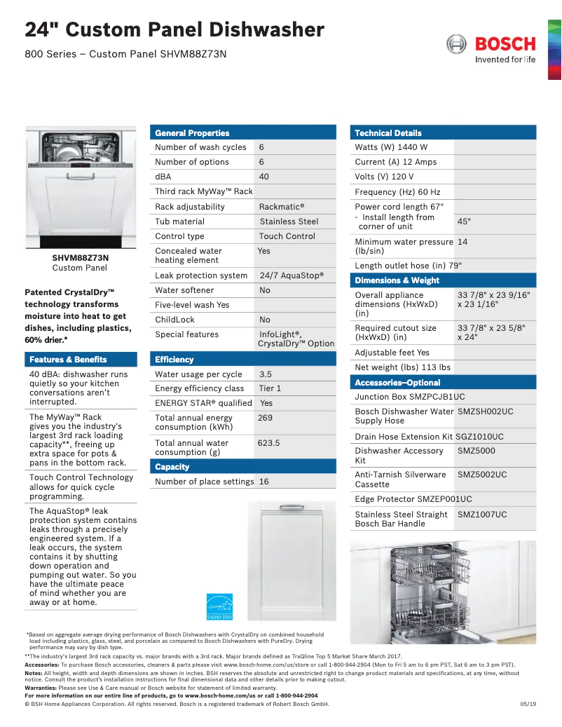 Page n°1 - Fiche technique Bosch SHVM88Z73N