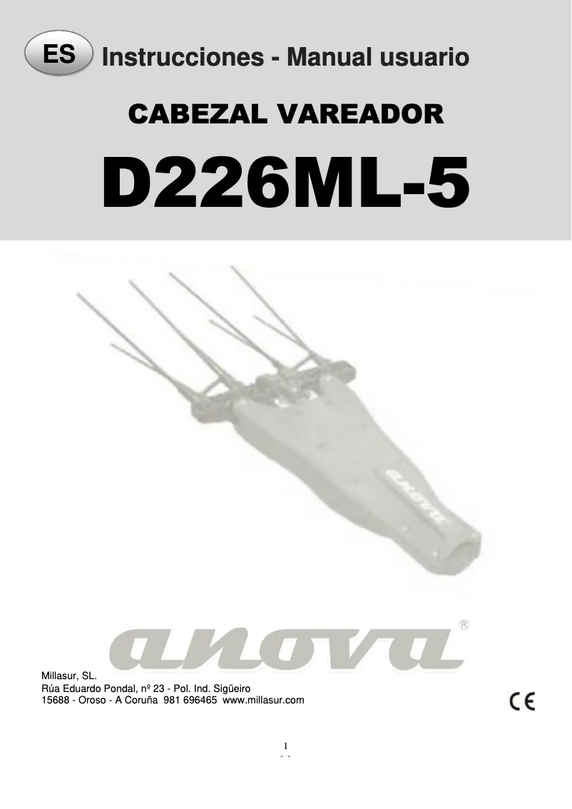 Page 1 de la notice Manuel utilisateur Anova D226ML-5