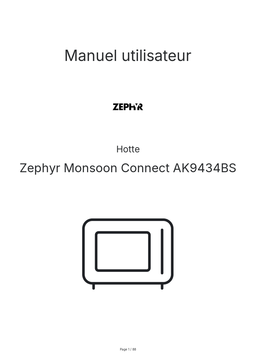 Page n°1 - Manuel utilisateur Zephyr Monsoon Connect AK9434BS