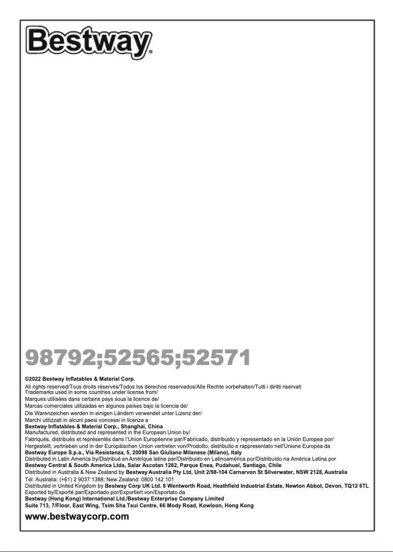 Page n°1 - Manuel utilisateur Bestway 98792