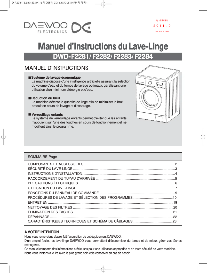 Page n°1 - Manuel utilisateur Daewoo DWD-F2281