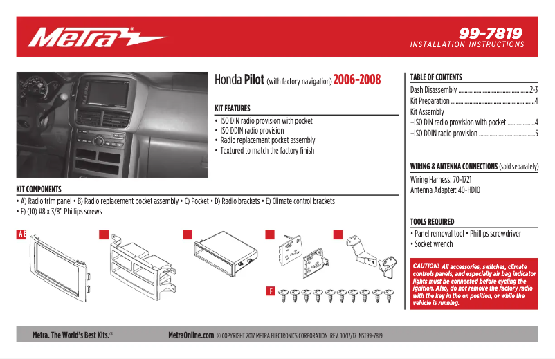 Page 1 de la notice Guide d'installation Metra 99-7819