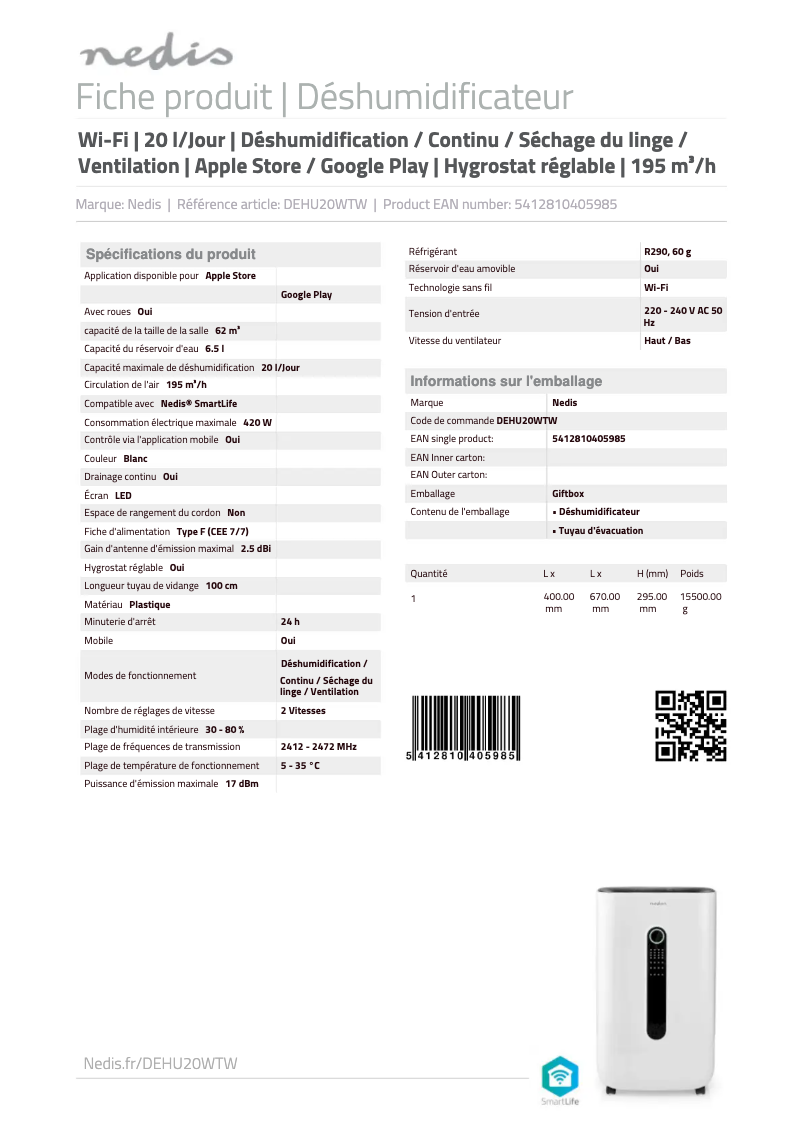 Image de la première page du manuel de l'appareil DEHU20WTW