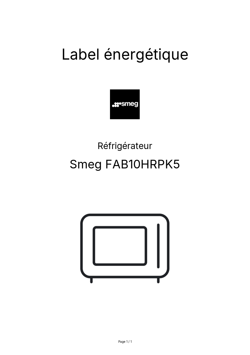 Page n°1 - Label énergétique Smeg FAB10HRPK5