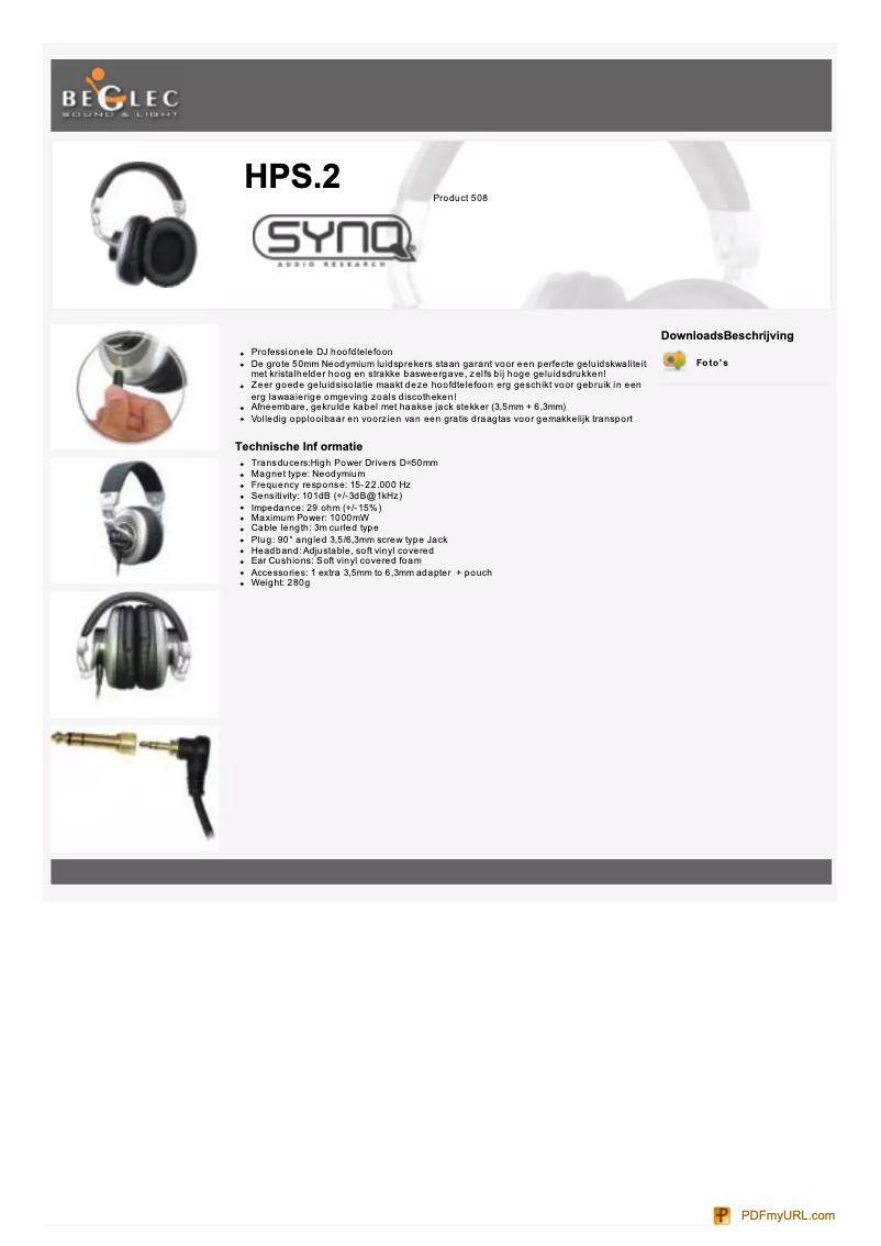 Page 1 de la notice Manuel utilisateur SynQ HPS.2