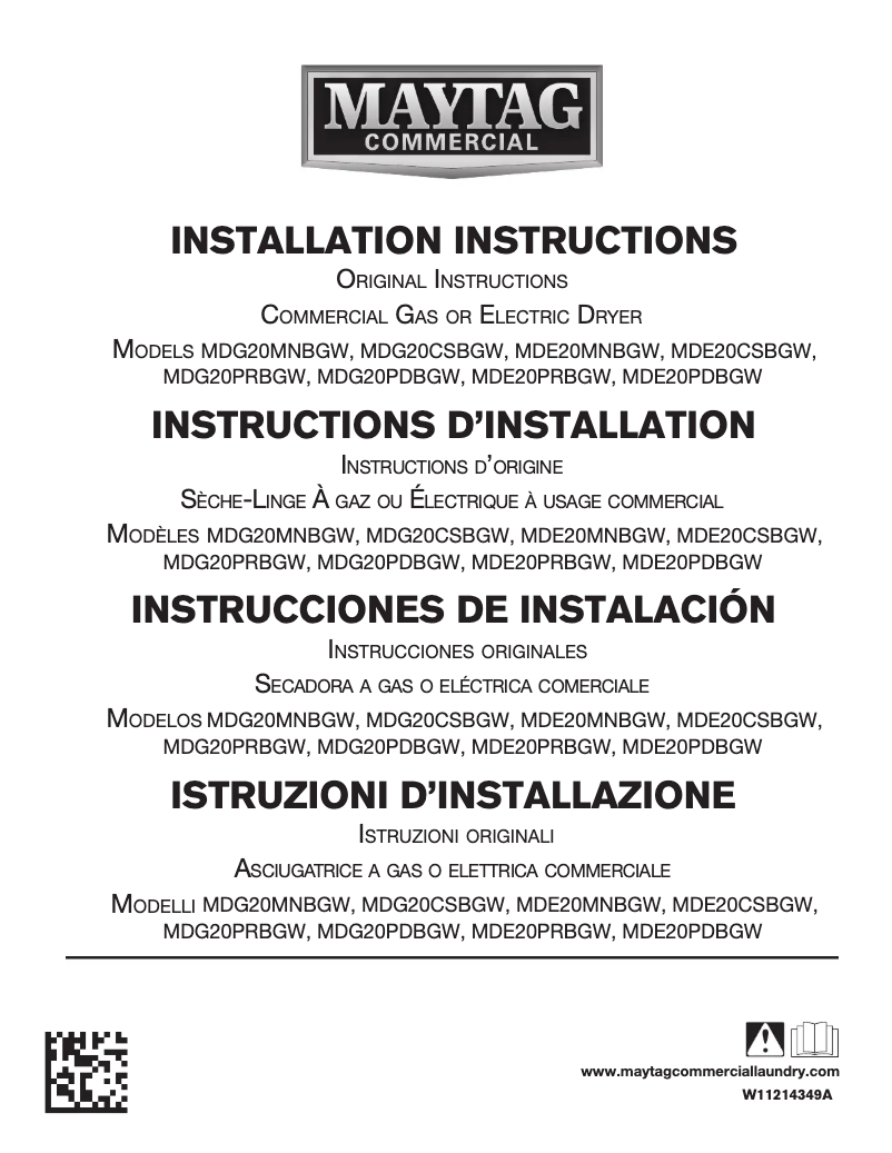 Page n°1 - Guide d'installation Maytag MDG20MNB
