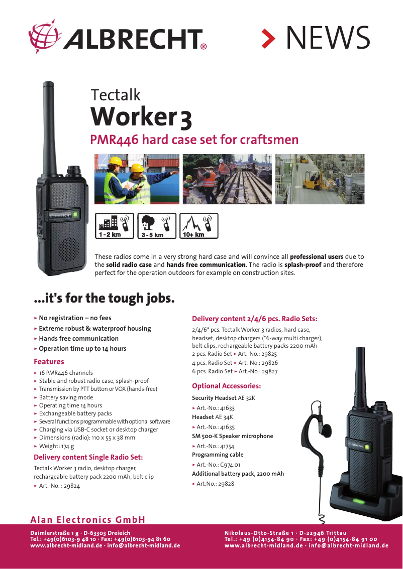 Page 1 de la notice Fiche technique Albrecht Tectalk Worker 3