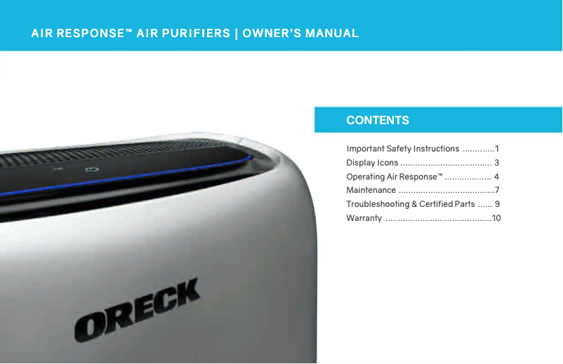 Image de la première page du manuel de l'appareil Air Response WK16000