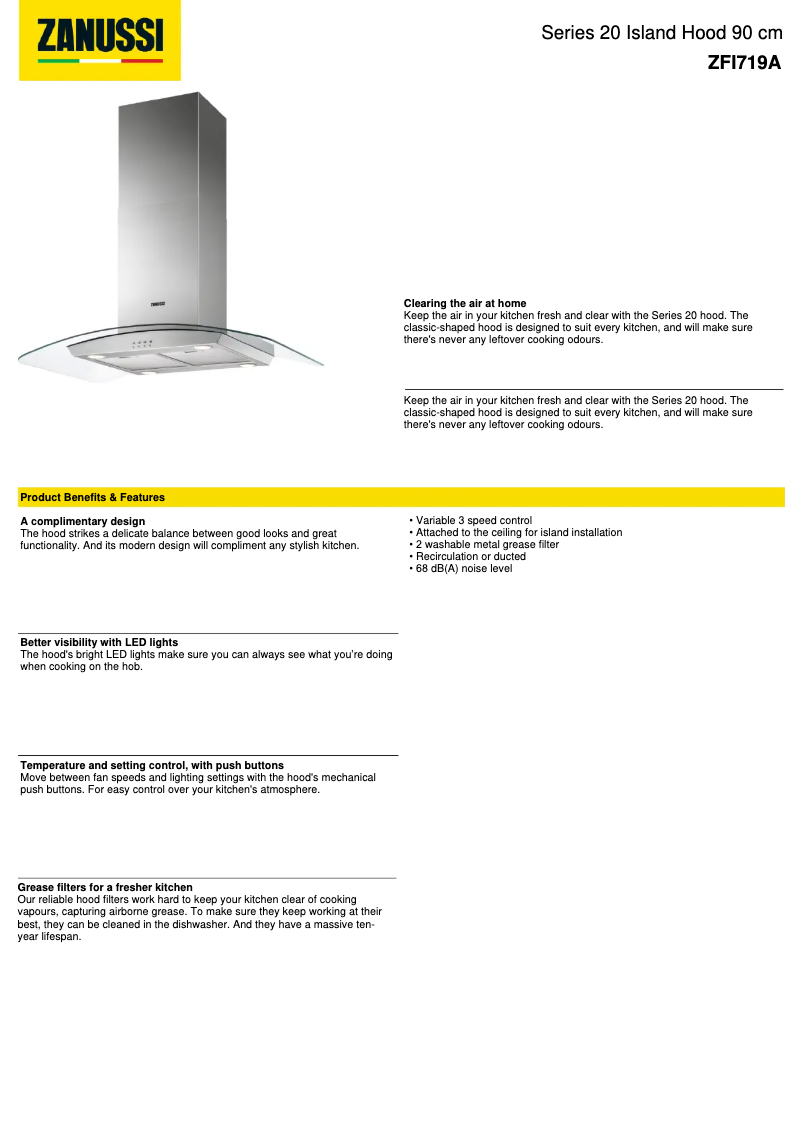Page n°1 - Fiche technique Zanussi ZFI719A