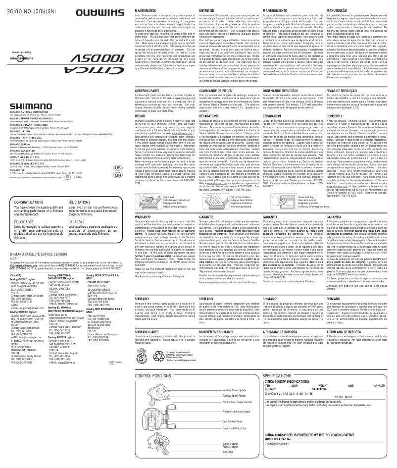 Page 1 de la notice Manuel utilisateur Shimano Citica 100DSV