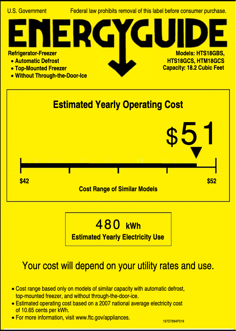 Page 1 de la notice Label énergétique Hotpoint HTS18GBSWW