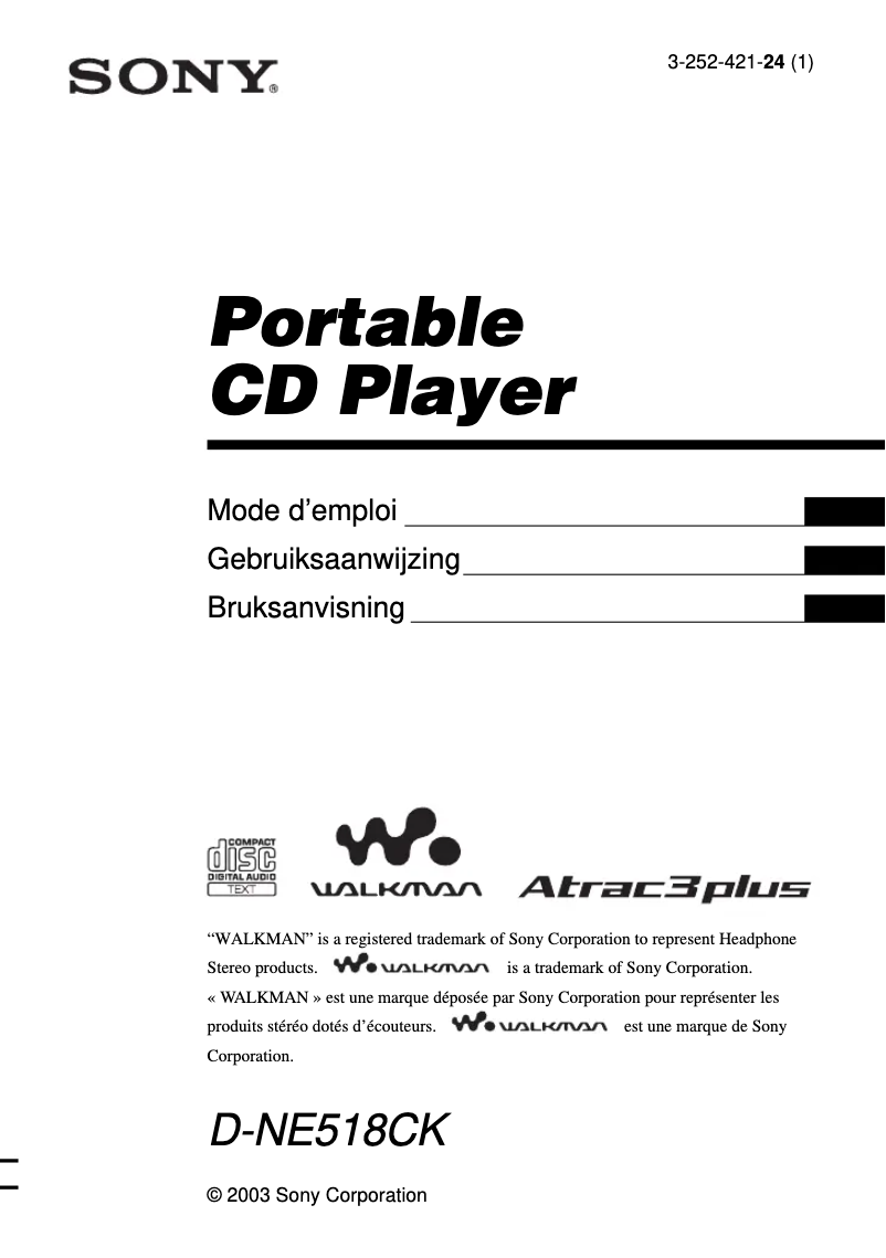 Page 1 de la notice Manuel utilisateur Sony D-NE518CK