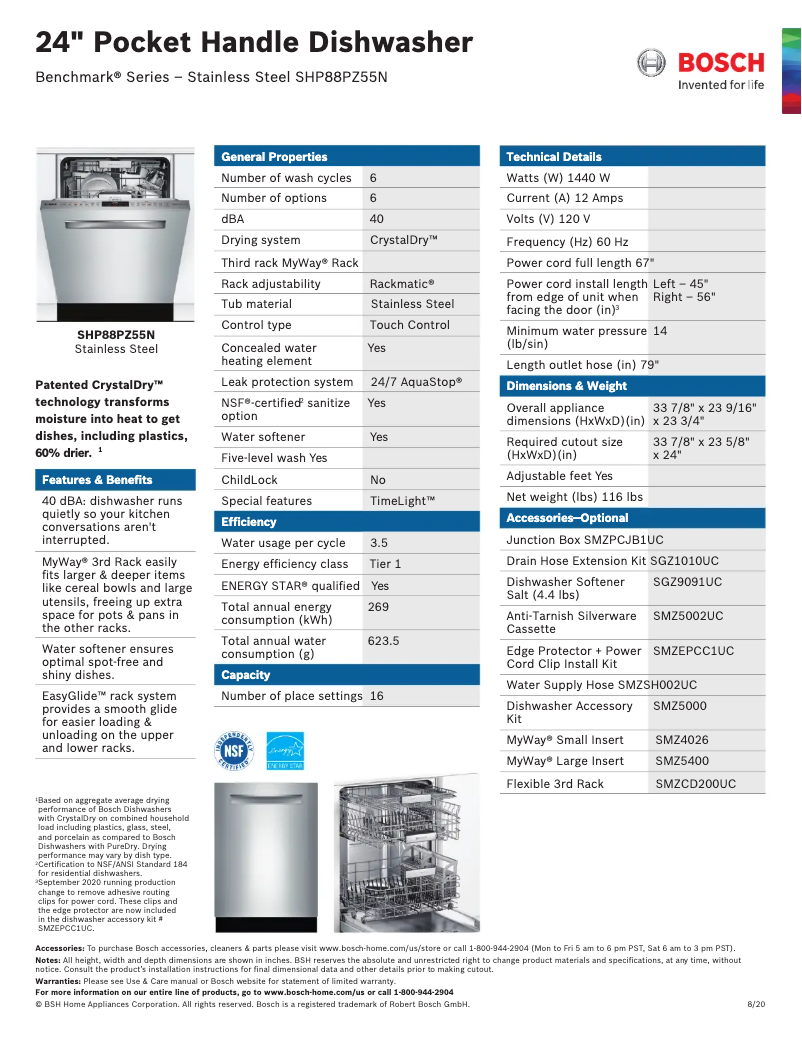 Page 1 of the manual Technical Sheet Bosch SHP88PZ55N