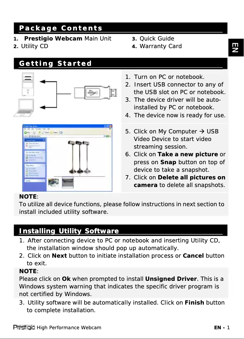 Page 1 de la notice Manuel utilisateur Prestigio PWC320G