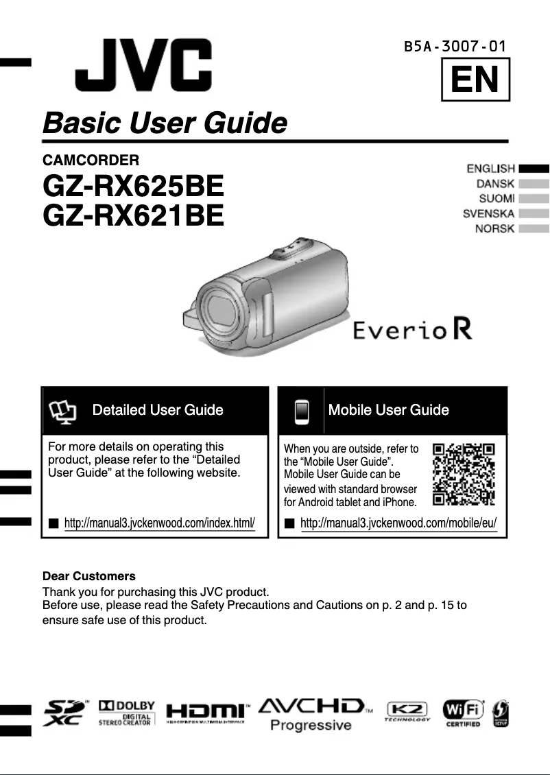 Page 1 de la notice Manuel utilisateur JVC Everio R GZ-RX625BE