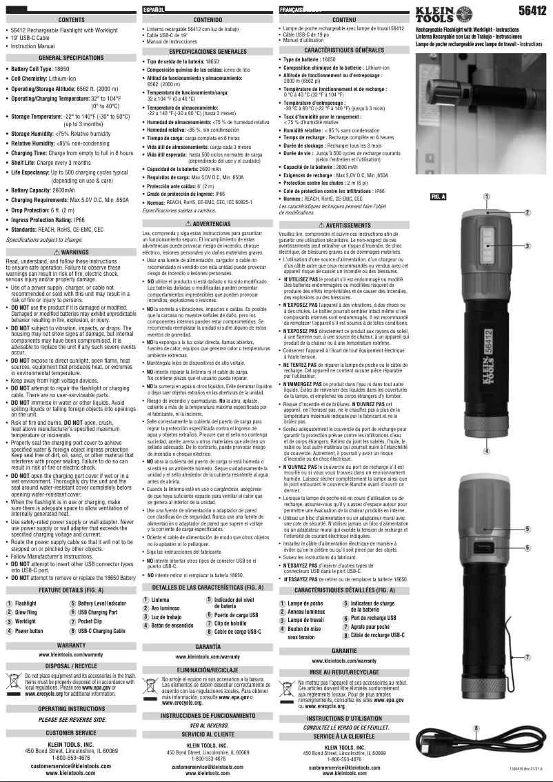 Page 1 de la notice Manuel utilisateur Klein Tools 56412