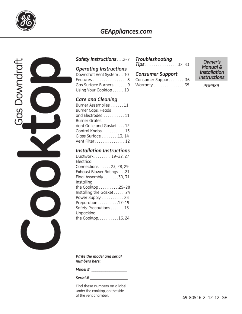 Page n°1 - Mode d'emploi GE Profile PGP989TNWW