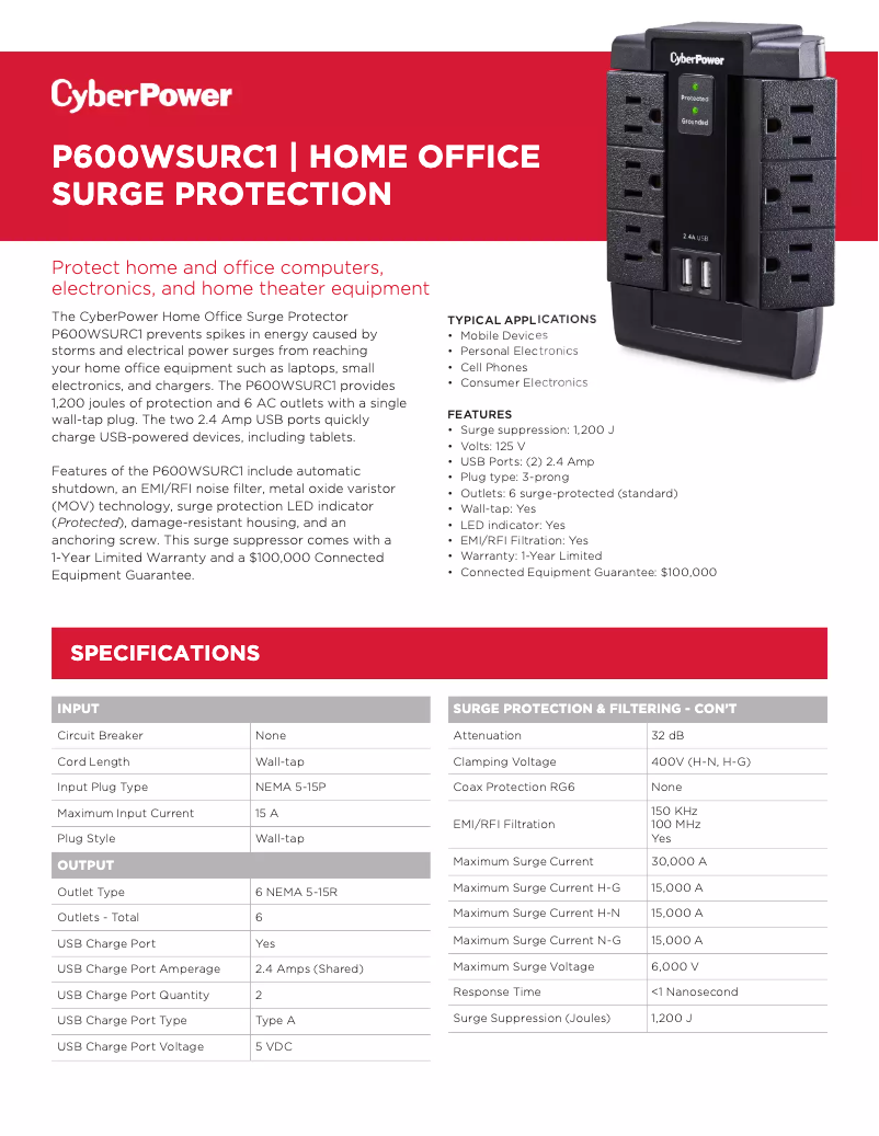 Page 1 de la notice Informations de garantie CyberPower Home Office P600WSURC1