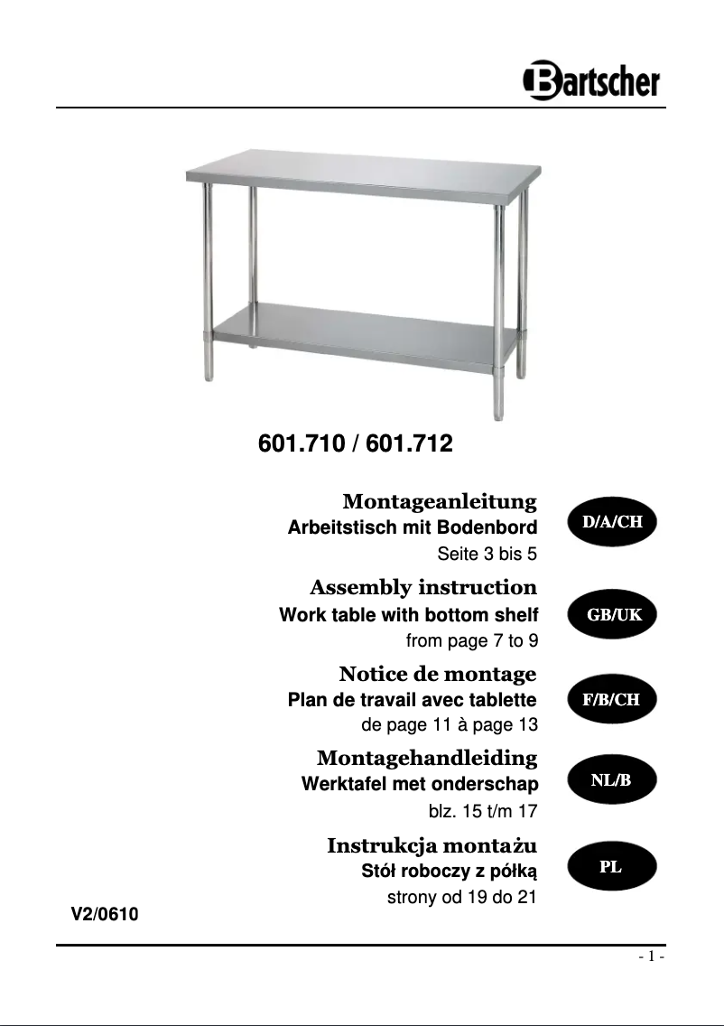 Page n°1 - Manuel utilisateur Bartscher 601710