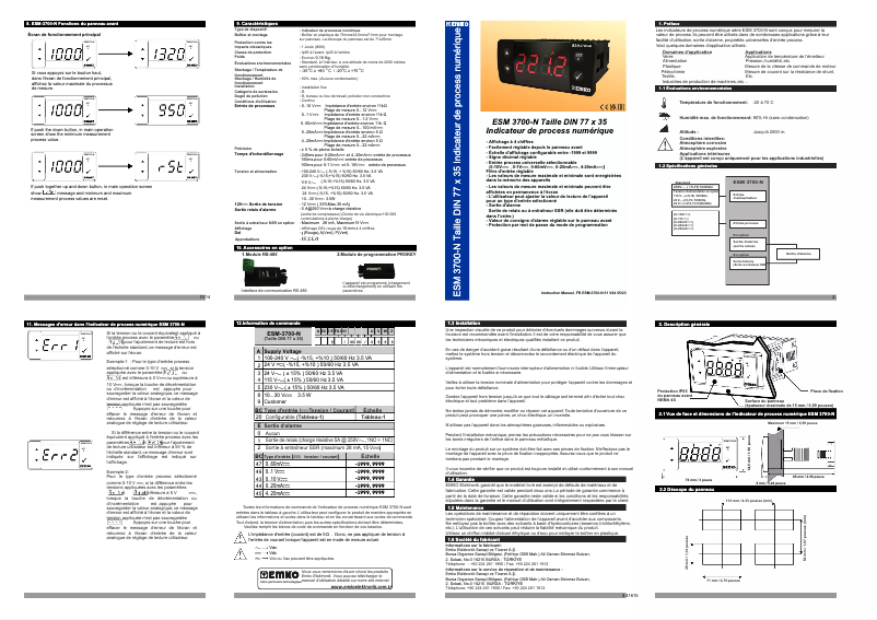 Page 1 de la notice Manuel utilisateur Emko ESM-3700-N