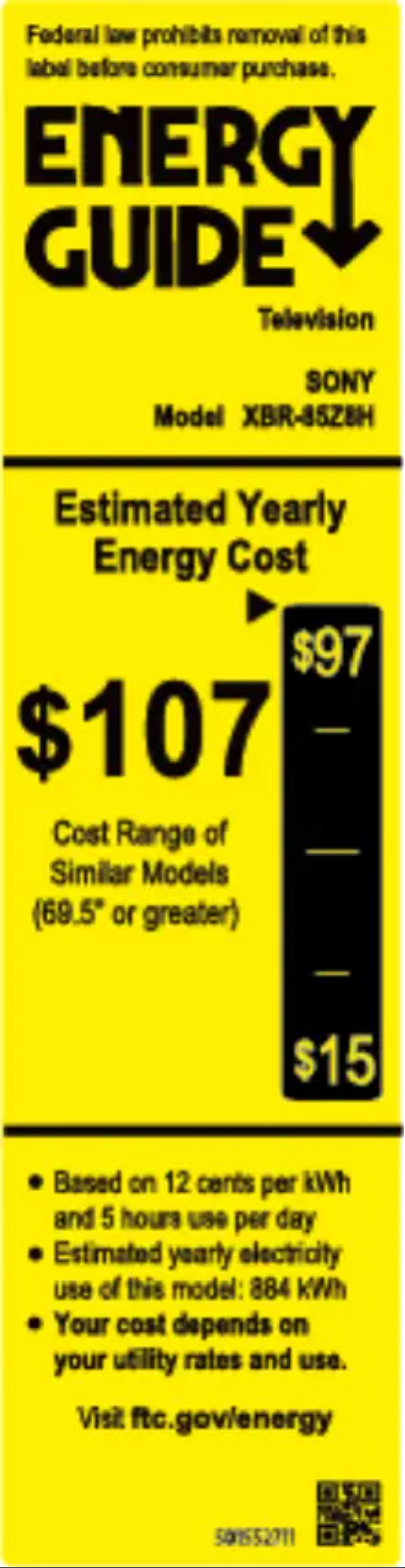 Page 1 de la notice Label énergétique Sony XBR-85Z8H