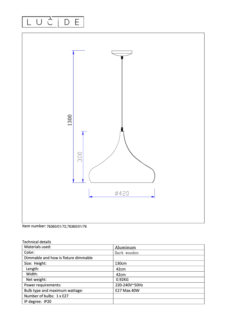 Page 1 de la notice Manuel utilisateur Lucide Woody 76360/01/76