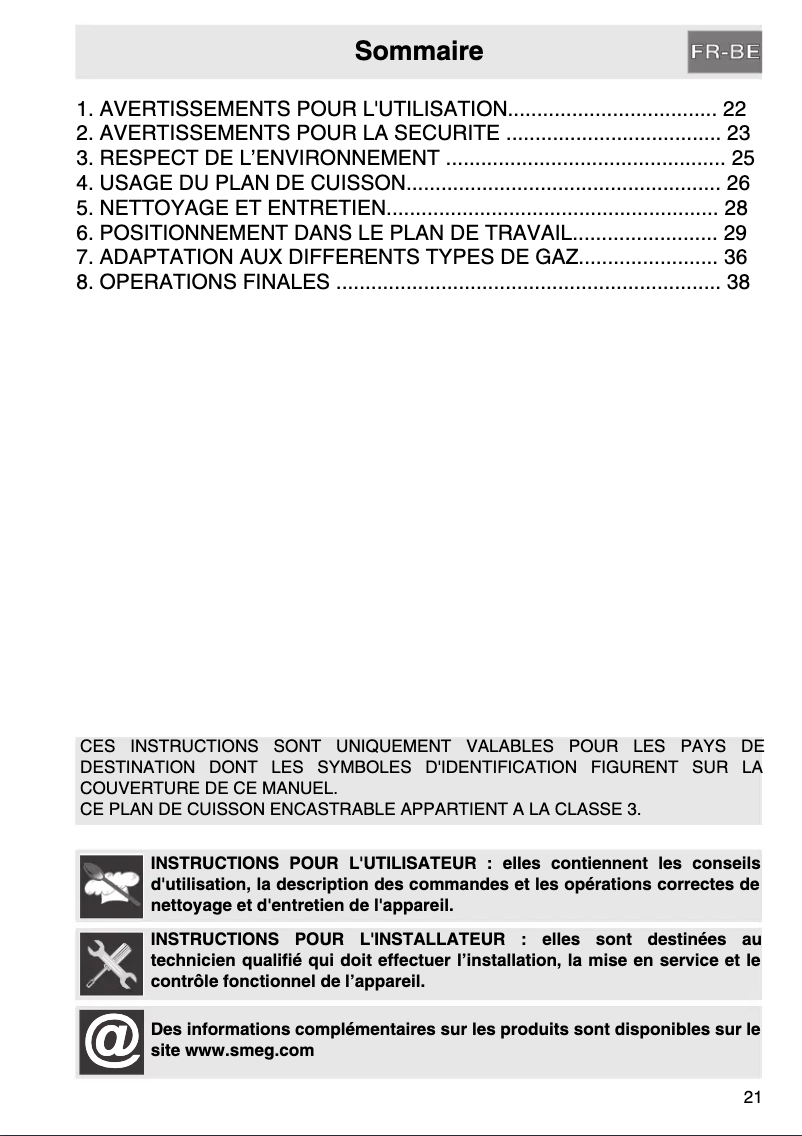 Page 1 de la notice Manuel utilisateur Smeg PGF96BE