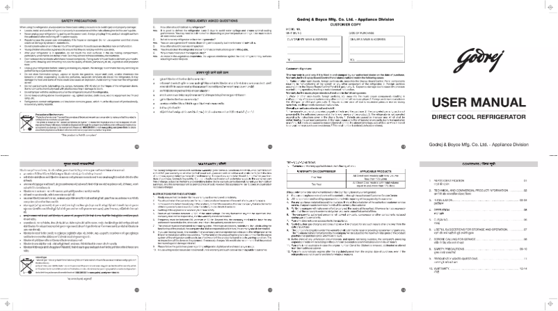Page 1 de la notice Manuel utilisateur Godrej Direct Cool