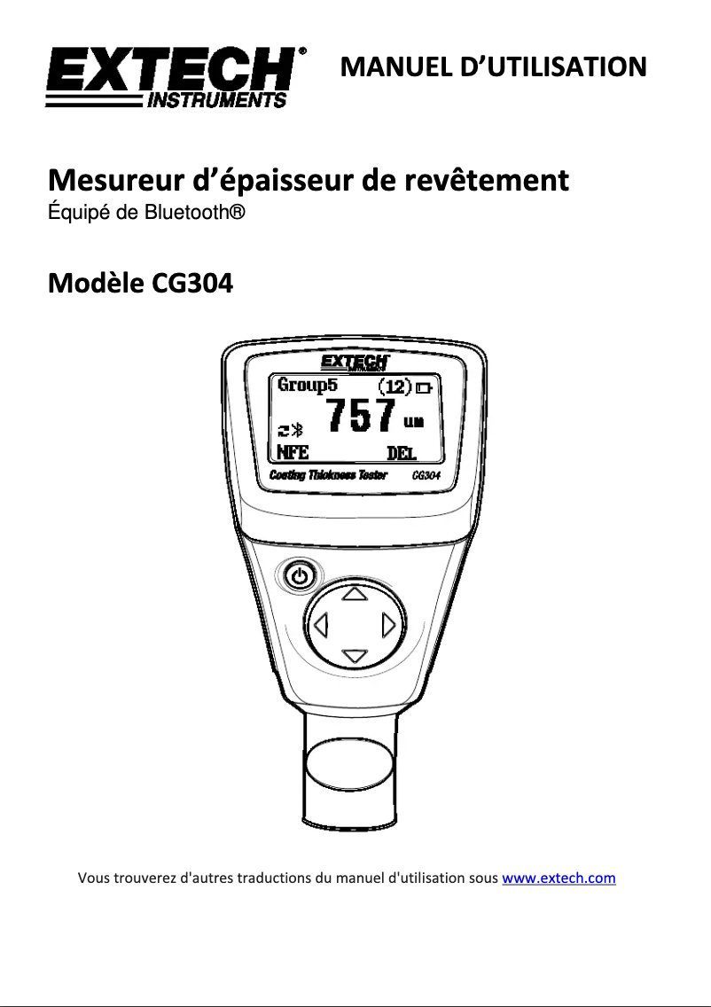 Page 1 de la notice Manuel utilisateur Extech CG304