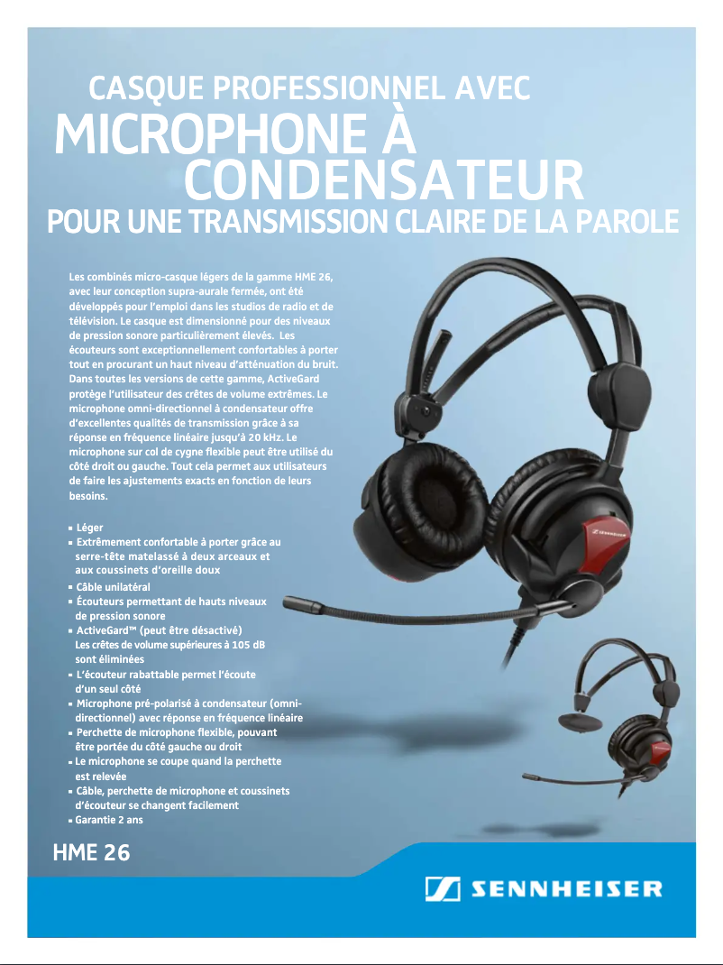 Page n°1 - Fiche technique Sennheiser HME 26
