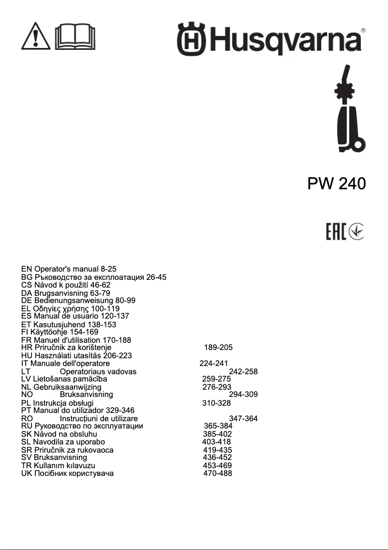 Page 1 de la notice Manuel utilisateur Husqvarna PW 240