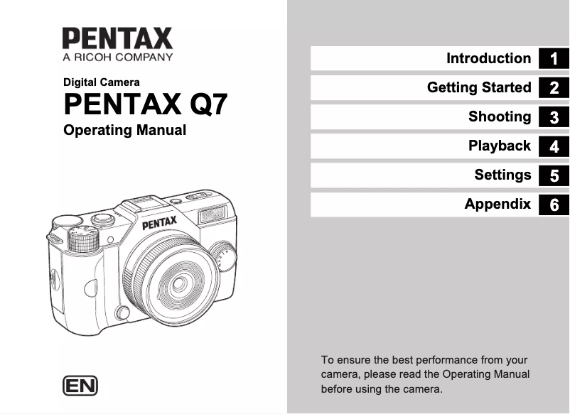 Page 1 de la notice Manuel utilisateur Pentax Q7