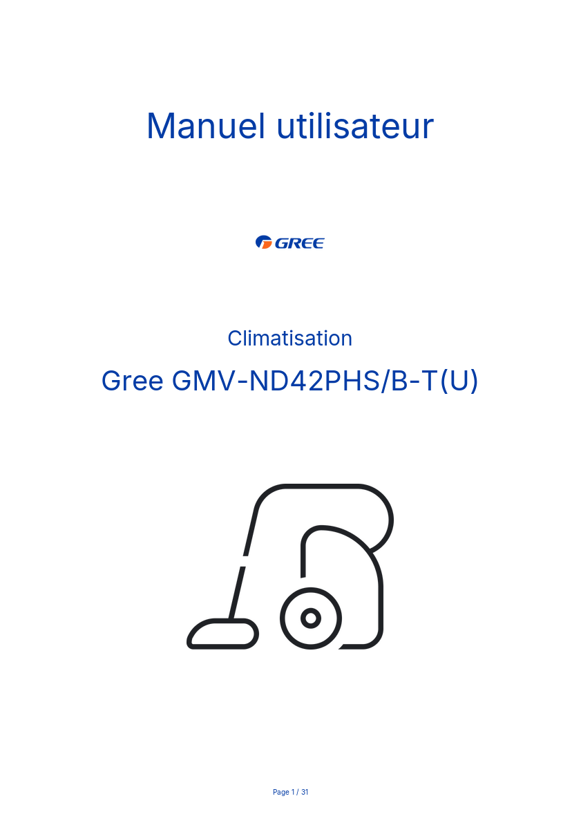 Page n°1 - Manuel utilisateur Gree GMV-ND42PHS/B-T(U)