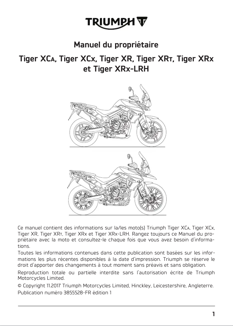 Page 1 de la notice Manuel utilisateur Triumph Tiger 800 XR (2018)