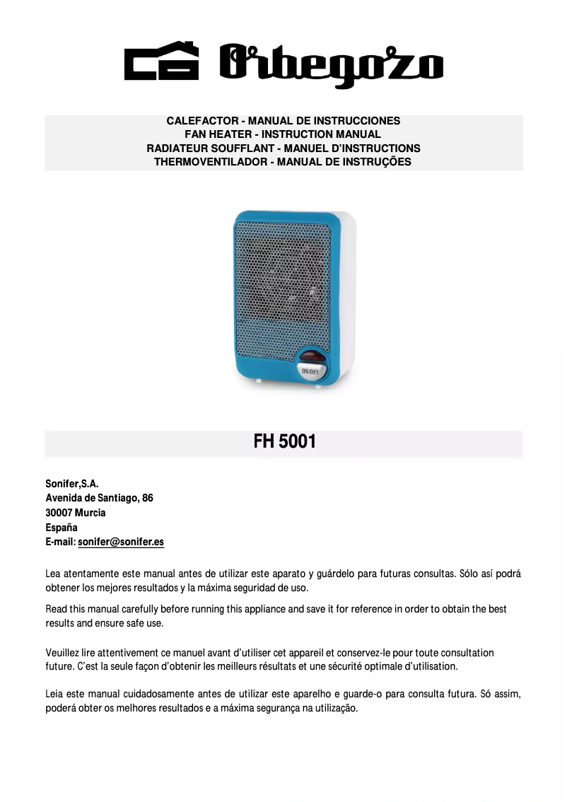 Page n°1 - Manuel utilisateur Orbegozo FH 5001