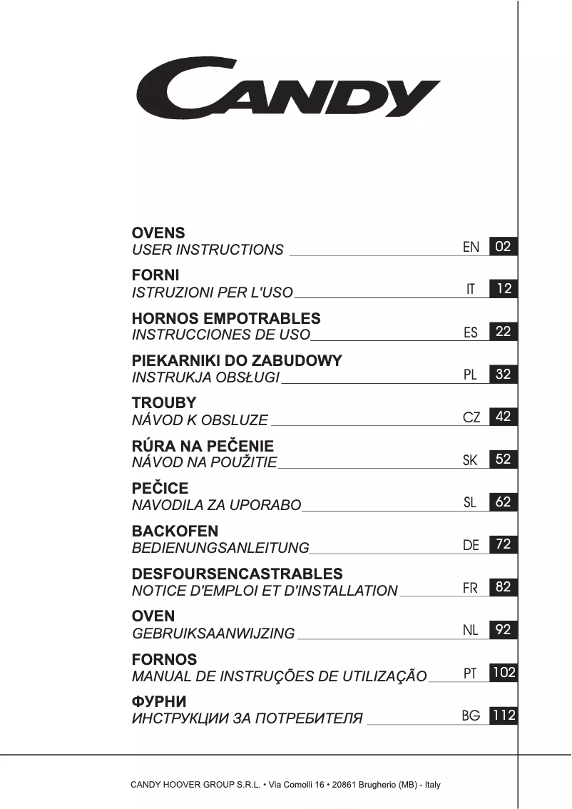 Page n°1 - Manuel utilisateur Candy FCPKS826XL/E