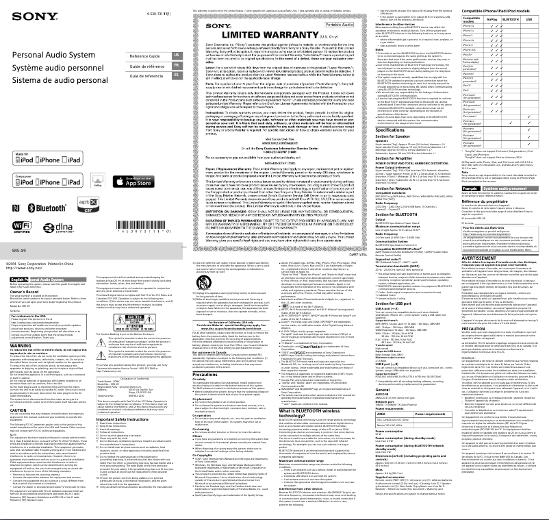 Page 1 de la notice Guide d'installation Sony SRS-X9