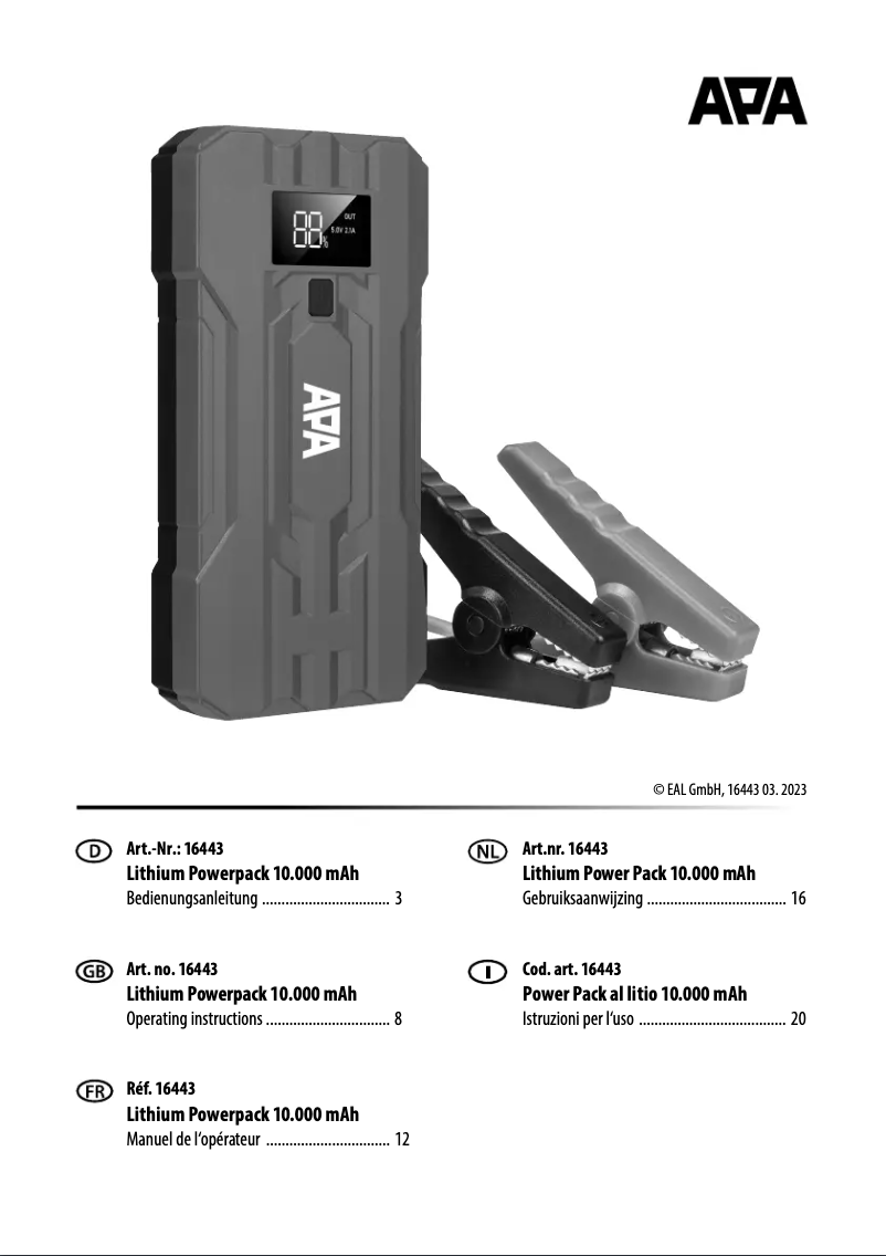 Page 1 de la notice Manuel utilisateur APA 16443