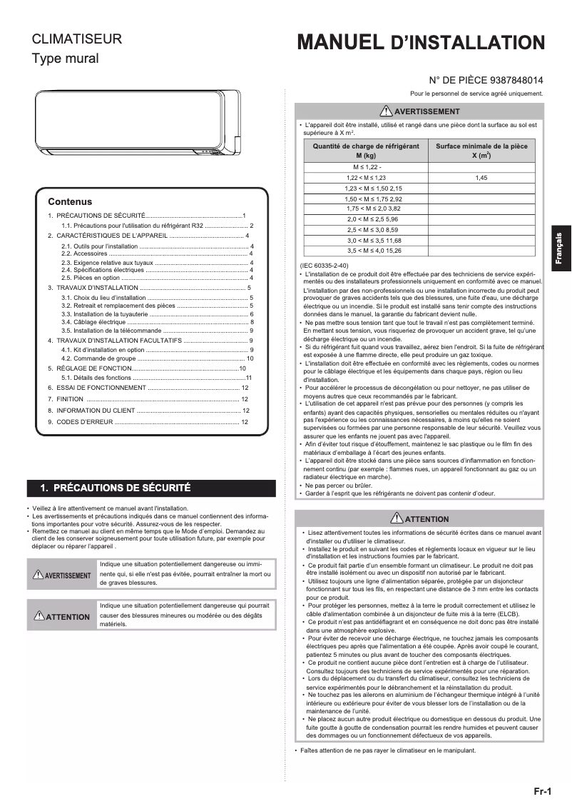 Page n°1 - Manuel utilisateur Fujitsu Standard ASHG14KMCC